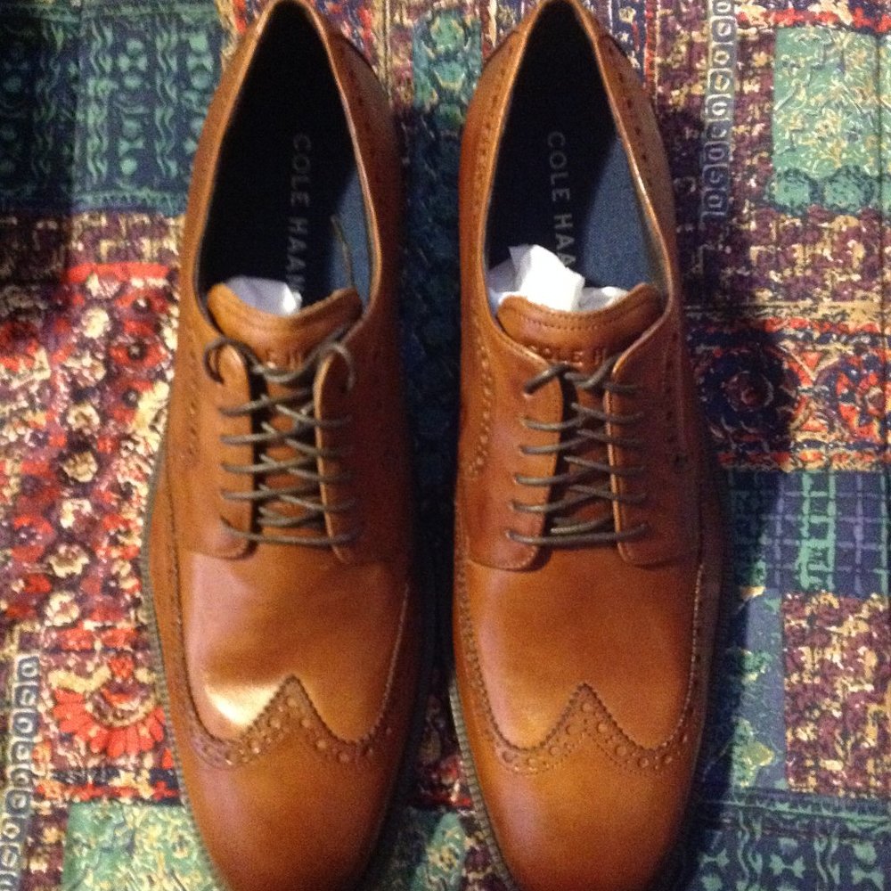 Cole Haan Men's  British Tan Leather Wingtip Oxford Dress Shoes - 11.5M - NIB